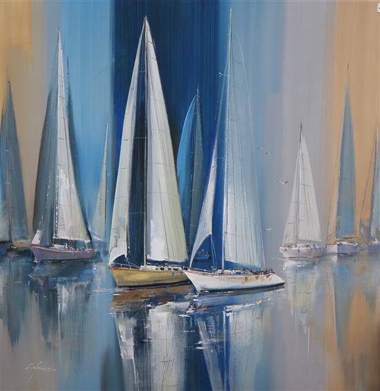 Wilfred Lang (1954-) oil on canvas, Yachts, signed, 98 x 99cm.